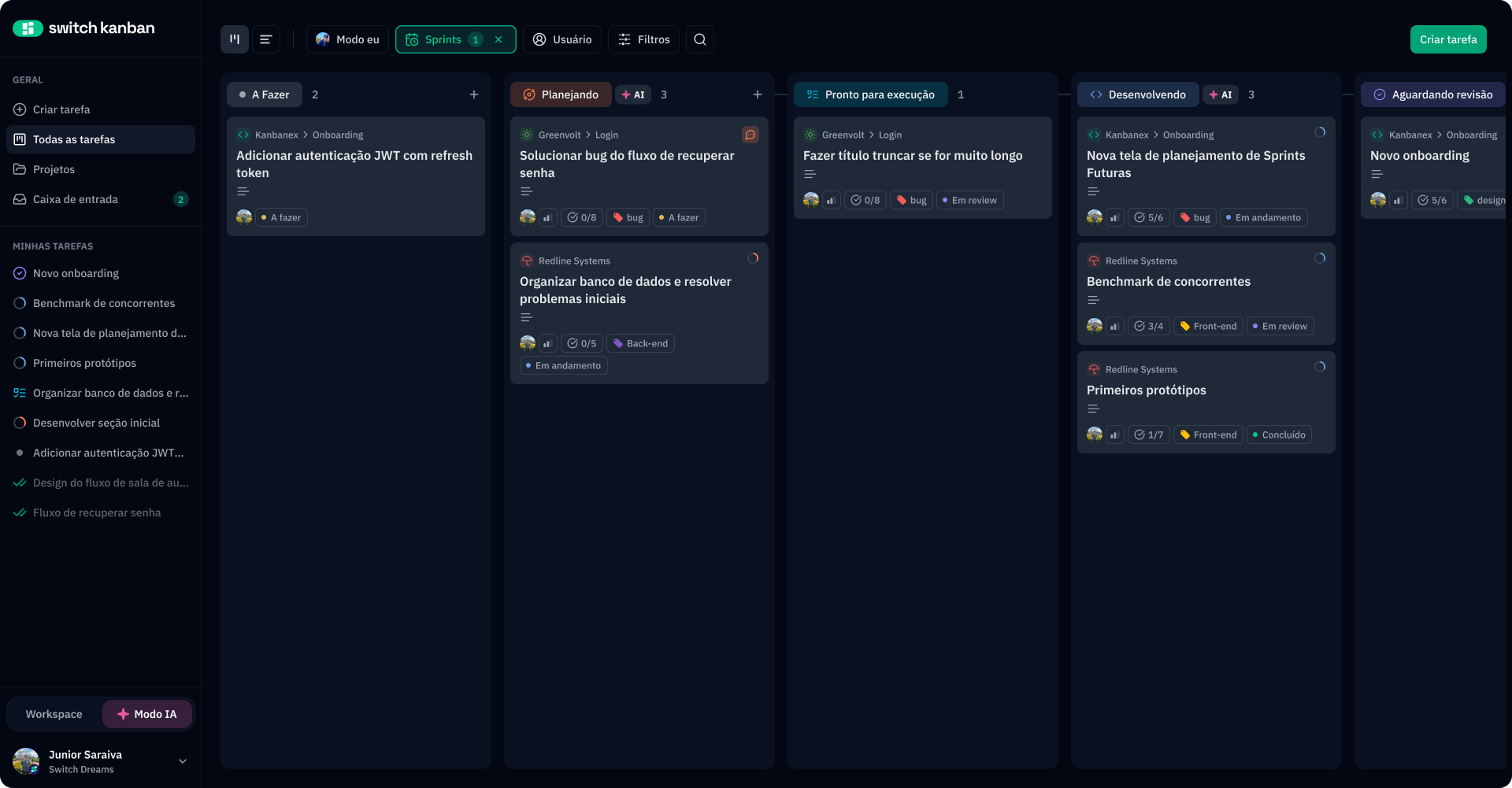 Interface do Synkrony com agentes de IA ativos